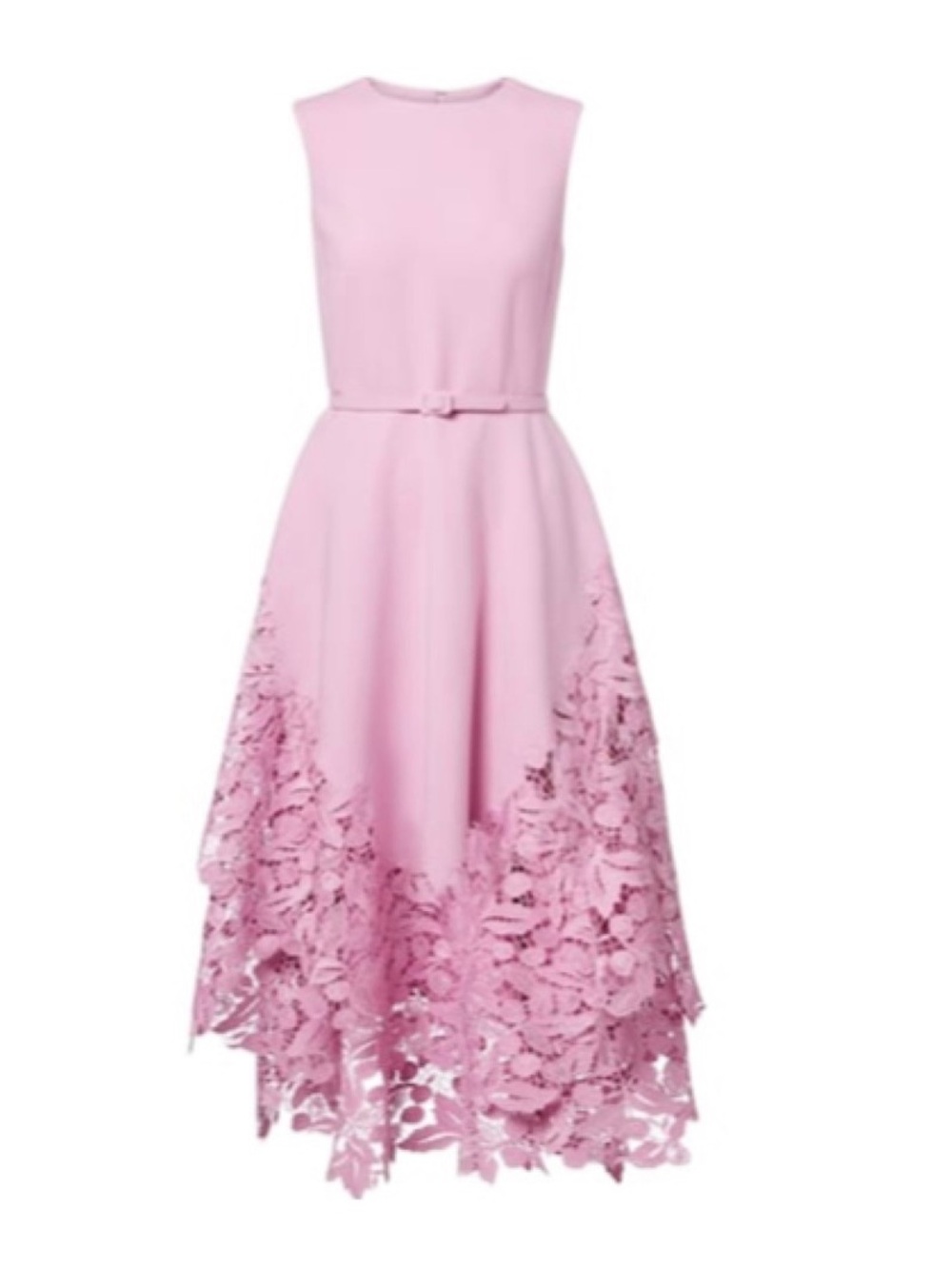 Oscar de la Renta Pink Cherry Guipure Lace Midi Dress